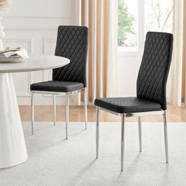 Eubanks Faux Leather Modern Tall Back Dining Chairs with Metal Legs (Set of 2)