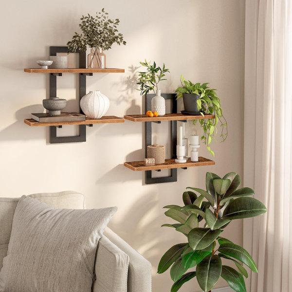 Rustic Brown & Black Wall Shelves Set (Tiered Storage)