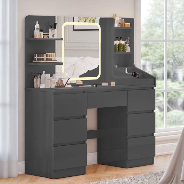 LED Dressing Table with Drawers and Storage Shelves
