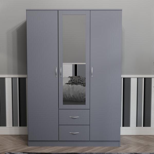 Maybery Door Drawer Mirrored Wardrobe with Shelf and Hanging Rail