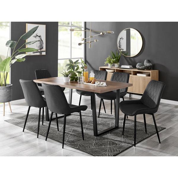 Modern Marble and Silver Dining Table Set with 6 Chairs