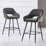 Sunnicm Velvet Upholstered Arm Bar Stool (Set of 2)