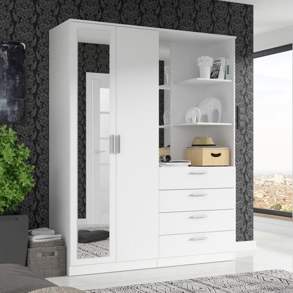 White Wardrobe with Shelves and Clothes Rail